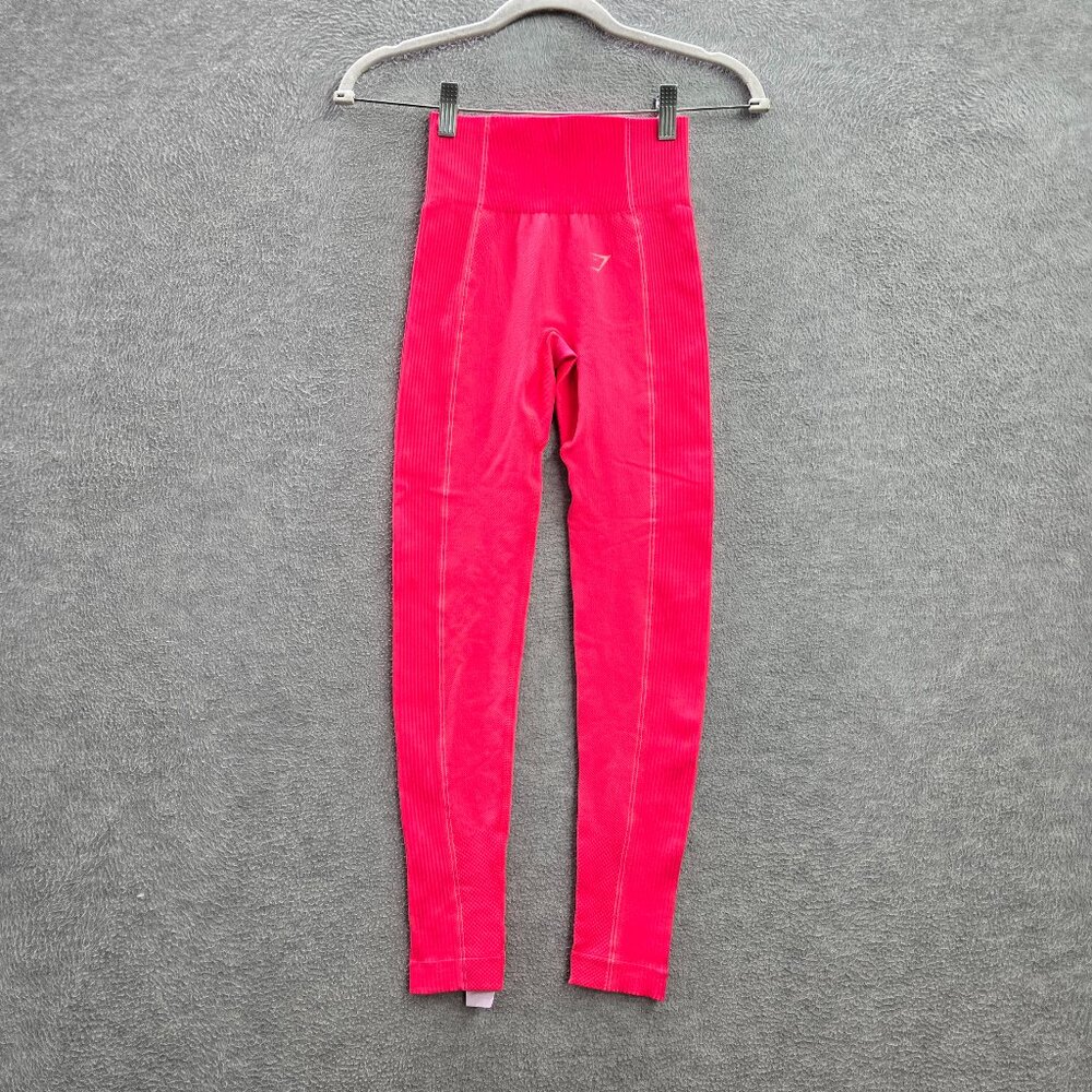 Gymshark Women Activewear Pants XS Pink Ultra Seamless Leggings Cropped READ